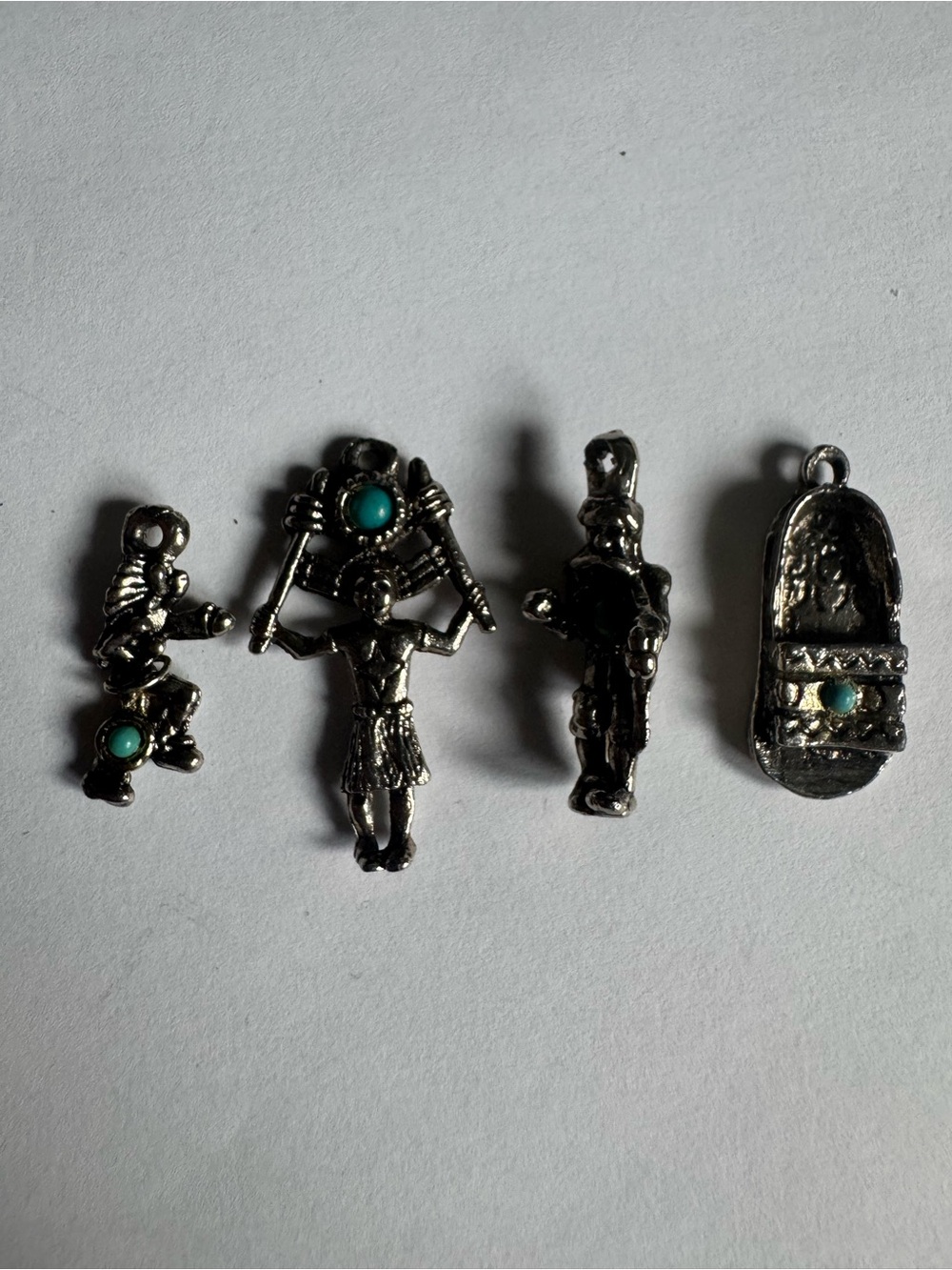 Rare Vintage Cyvra Style Silver Tone Turquoise Charm Lot 4pc Native Interest